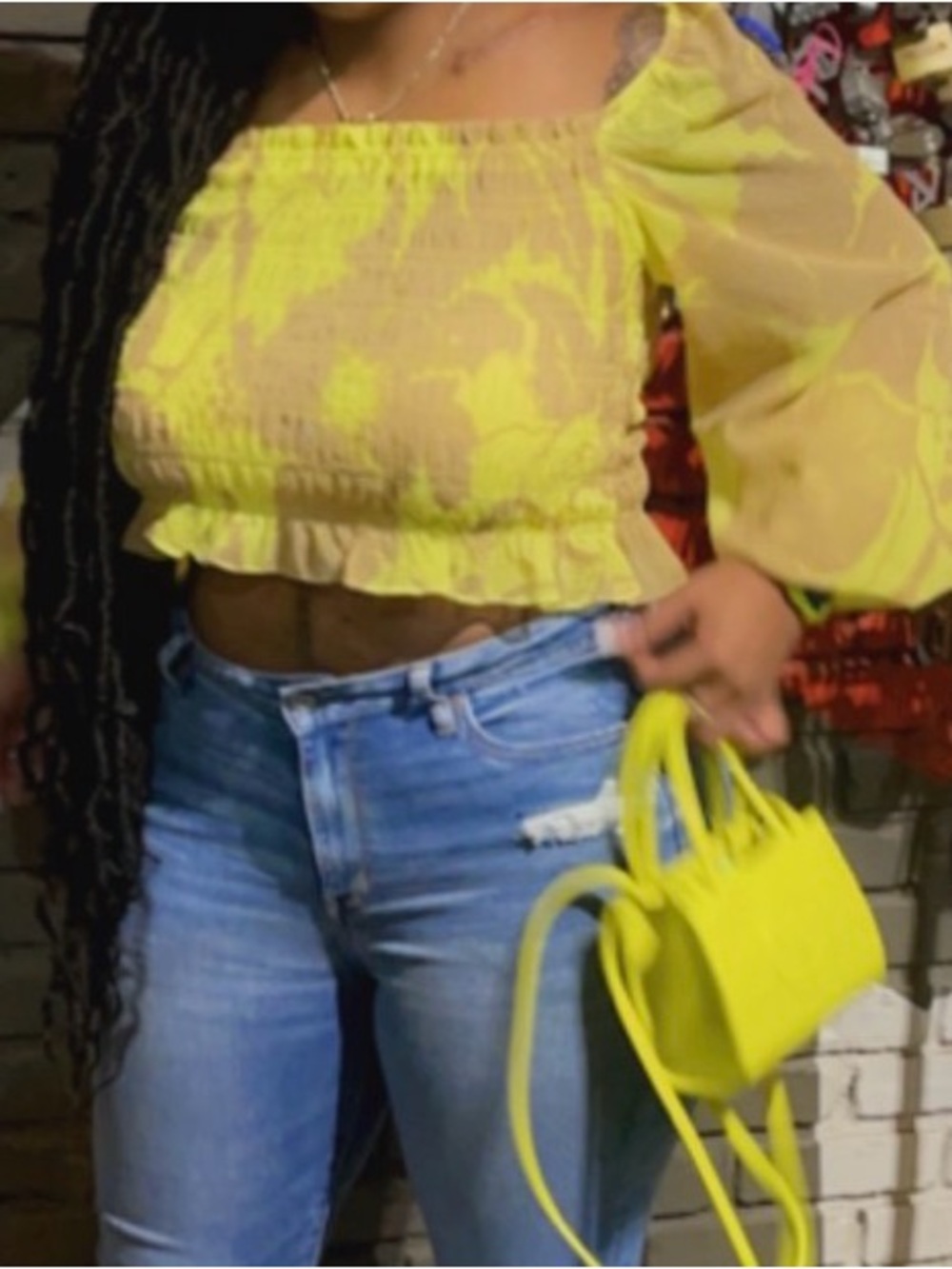 Collective Yellow Floral Smocked Peasant Blouse